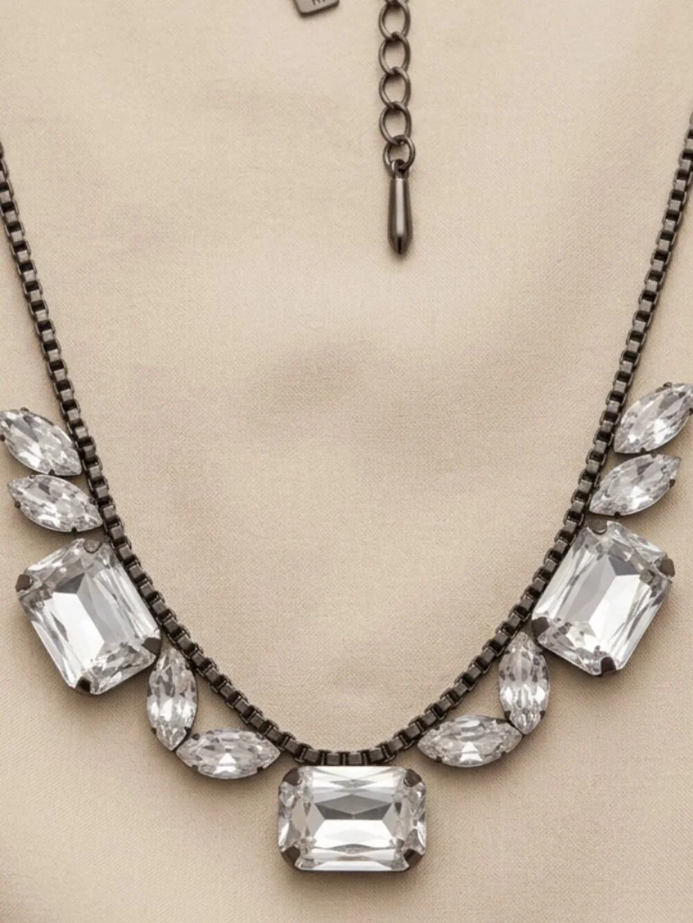 Loren Hope Gunmetal Crystal Bib Statement Necklace Rare